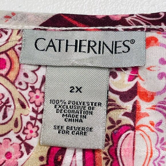 Catherines Tunic Paisley Patchwork Bell Sleeve Tie‎ Neck Shirt Women's 2X Boho - Picture 3 of 11